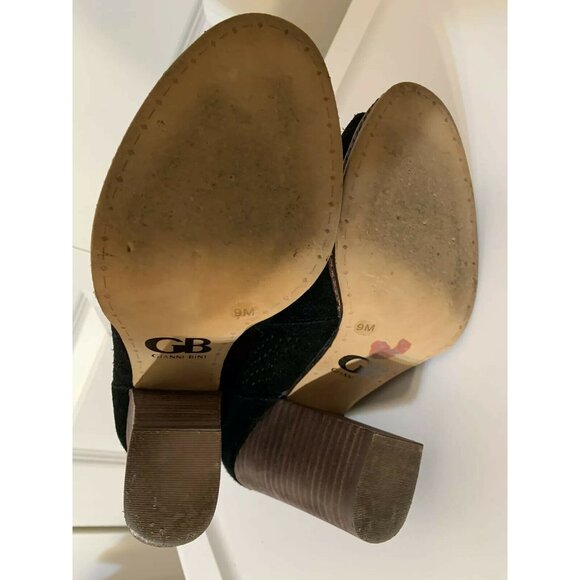 Gianni Bini Womens Sz 9M Black Open Toe Suede Leather Ankle Zip Wedge - Picture 7 of 8